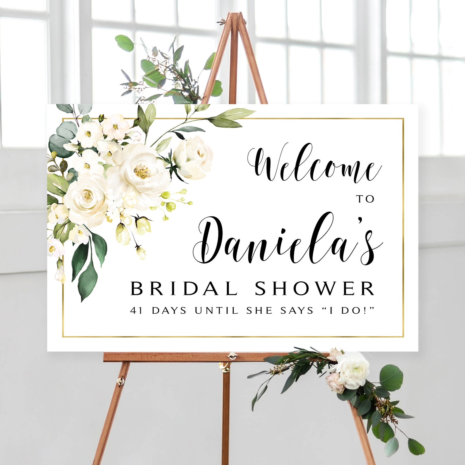 Greenery Shower Sign Bridal Shower Sign Three Etsy