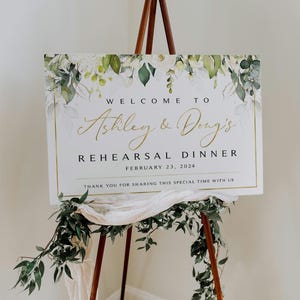 Greenery Rehearsal Dinner Welcome Sign and Bonus Printable | Digital Download | Rehearsal Dinner Decor | Cream Roses | White Roses