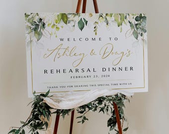 Greenery Rehearsal Dinner Welcome Sign and Bonus Printable | Digital Download | Rehearsal Dinner Decor | Cream Roses | White Roses