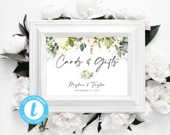 Greenery Cards and Gifts Sign | Two Templates | Templett | Instant Download | Cards & Gifts | Greenery | Cream Roses | Sage Green Wedding