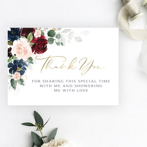 Marsala Floral Thank You Card: Bridal or Baby Shower (Digital Download)