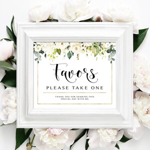 Greenery Bridal Shower Favors Sign | 8 x 10 | Greenery | Cream Roses | Favors | Instant Download | DIY Printable