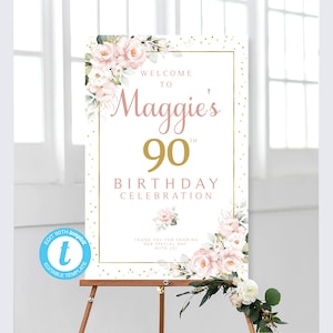 Pink Floral Birthday Welcome Sign: Editable Template (Digital Download)