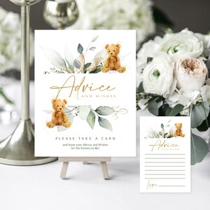 Groen bord met teddybeeradvies en wensen | Bord- en kaartenset | Babyshowerdecoratie | Direct downloaden | DIY-afdrukbaar