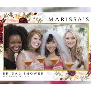 Burgundy Floral Bridal Shower Photo Booth Frame | Photo Frame and Bonus Printable | Burgundy Flowers | Marsala Blooms | Shower Activity