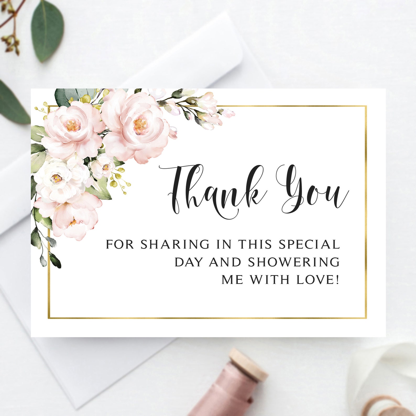Pink Floral Thank You Card Shower Thank You 3.5 x 5 Etsy