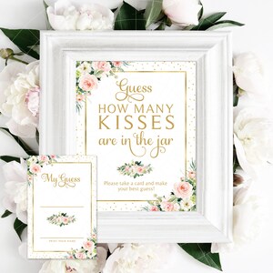 How Many Kisses? | Bridal Shower Game |  and Card Set | s | Etheral Blooms | Instant Download | DIY Printable
