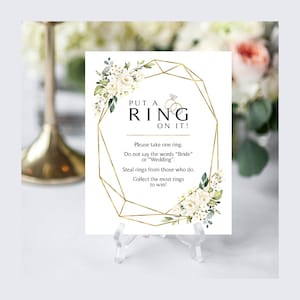 Greenery Put a Ring on It Sign  | 8 x 10 | Bridal Shower Game | Greenery | Geometric Frame | Cream Roses | Instant Download |