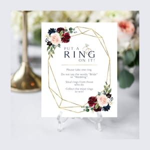 Put a Ring on It Sign | 8 x 10 | Bridal Shower Game | Greenery | Burgundy and Navy | Marsala | Instant Download | DIY Printable