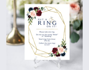 Put a Ring on It Sign | 8 x 10 | Bridal Shower Game | Greenery | Burgundy and Navy | Marsala | Instant Download | DIY Printable