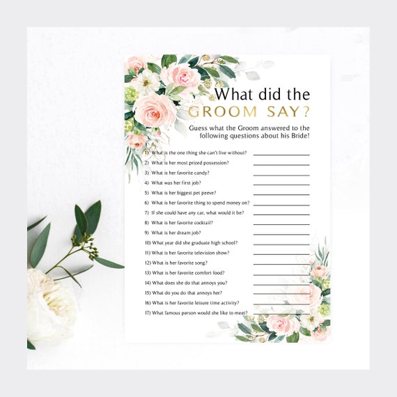Pink Floral Bridal Shower Game What Did the Groom Say 5 X - Etsy