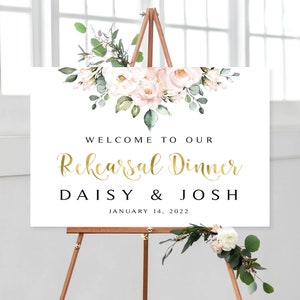 Pink Floral Rehearsal Dinner Sign | Welcome Sign and Thank You Cards | Rehearsal Dinner Decor | Blush Roses | Pink Roses | DIY Printable