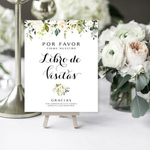 Libro de visitas Greenery / 8 x 10 / Rosas crema / Rosas blancas / Descarga instantánea / Imprimible DIY