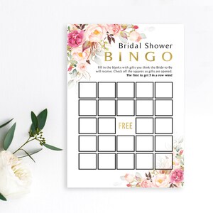 Juego de bingo para despedida de soltera con flores rosas / Tarjetas de juego de 5 x 7 / Flores románticas / Rosas rosas / Descarga instantánea / Imprimible DIY