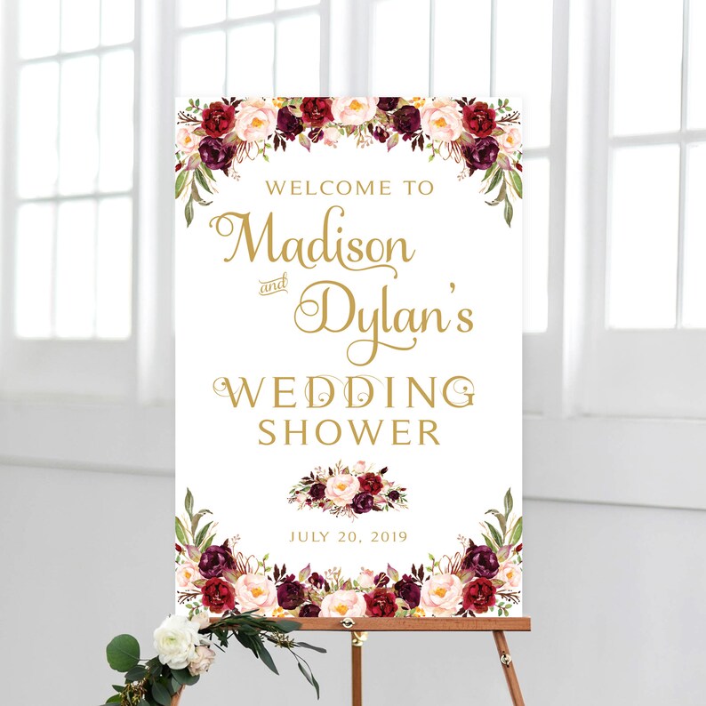 Couples Shower Marsala Blooms Wedding Shower Burgundy Floral His and Hers Shower Welcome DIY Printable Floral Options