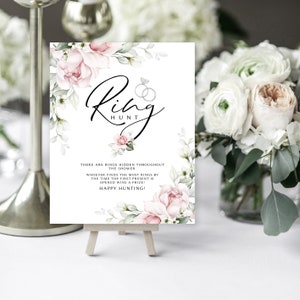 Pink Floral Ring Hunt Sign: Bridal Shower Game (Digital Download)