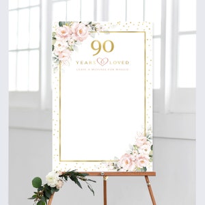 Rosa Blumen Geburtstags-Willkommens-Mitteilungsbrett | Digital Druckbare | Geburtstags-Gästebuch Alternative | Personalisiert | Blush Rosen | Rosa Rosen