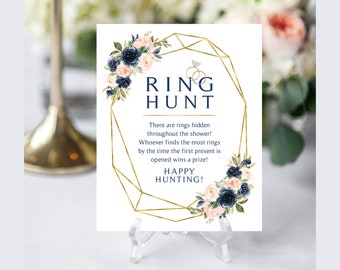 Blush and Navy Bridal Hunt Game | Ring Hunt Sign | Bridal Shower Game | 8 x 10 | Blush and Navy |  | Instant Download | DIY Printable