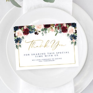 Floral Thank You Card: Burgundy, Navy & Greenery (Digital Download)