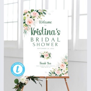 Pink Floral Bridal Shower Welcome Sign: Editable Template (24x36)
