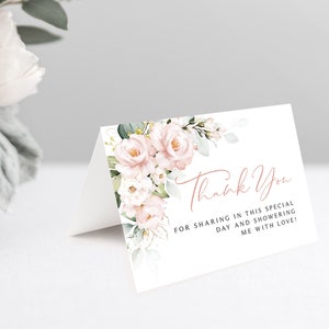 Pink Floral Shower Thank You Cards | Tented Thank You Cards | Blank Inside Thank You Card | Instant Download | Blush Roses | DIY Printable