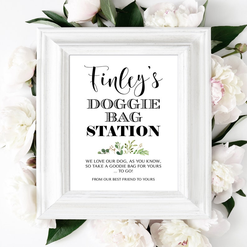 Doggie Bag Station Sign 8 x 10 Personalize with Your Dog's Name Art Deco Greenery DIY Printable Template image 1
