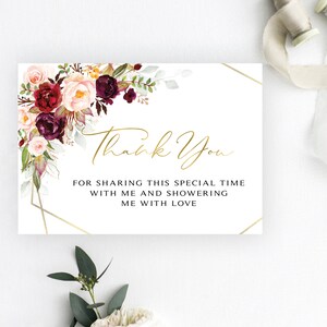 Burgundy Floral Thank You Card: Baby/Bridal Shower (Digital Download)