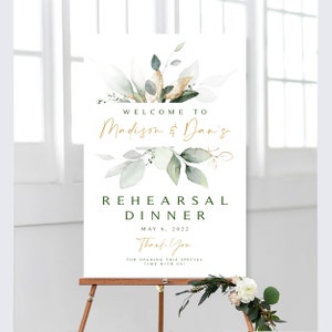 Greenery Rehearsal Dinner Welcome Sign and Bonus Printable | Digital Download | Entrance Sign and Thank You Card | Rehearsal Dinner Decor