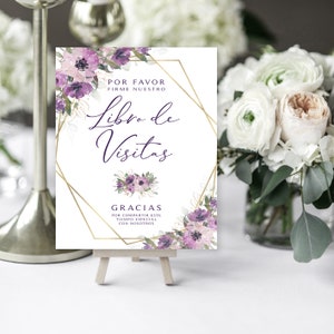 Purple Floral Guest Book Sign | 8 x 10 | Libro de Visitas | Please Sign Our Guest Book | Purple Flowers | Instant Download | DIY Printable