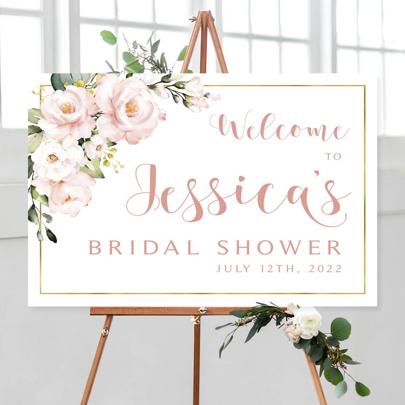 Pink Floral Shower Welcome Sign  | Bridal Shower  | Shower Welcome | Blush Roses | Pink Roses | Greenery | Floral Welcome | DIY Printable 