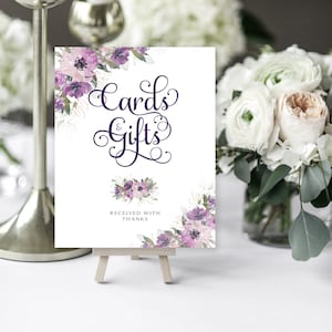 Purple Floral Cards and Gifts Sign (Instant Download)