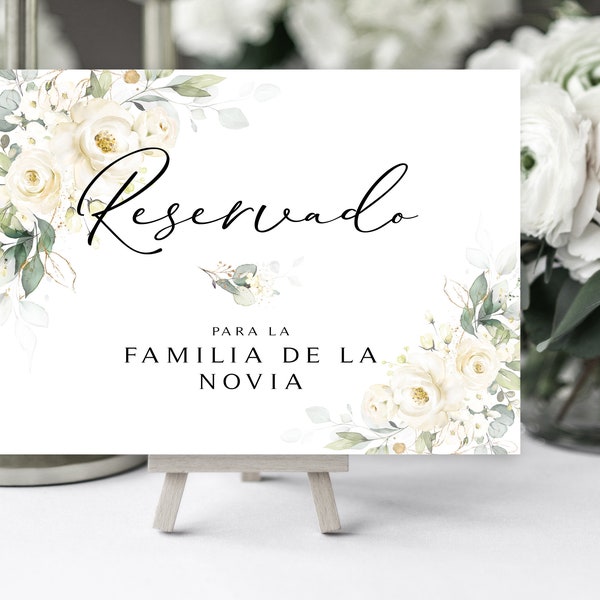 Greenery Reservado Signs | 5 x 7 | Novio y Novia | Cream Roses | White Roses | Instant Download | DIY Printable