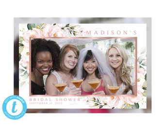 Pink Floral Bridal Shower Photo Booth Frame |  Editable Template |  Templett | Editable Template | Photo Prop | Blush Roses | Pink Roses