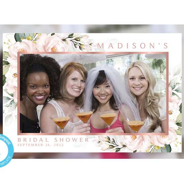 Pink Floral Bridal Shower Photo Booth Frame |  Editable Template |  Templett | Editable Template | Photo Prop | Blush Roses | Pink Roses