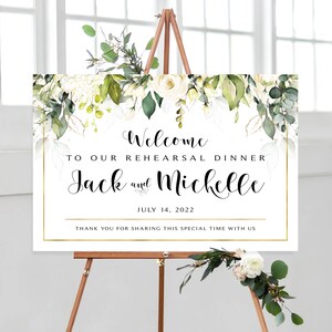 Greenery Wedding Welcome Sign: Cream & White Roses (DIY Printable)