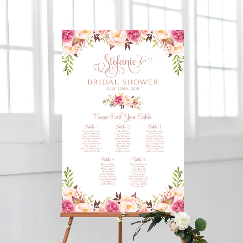 Bridal Shower Seating Chart by Table Various Sizes Etsy