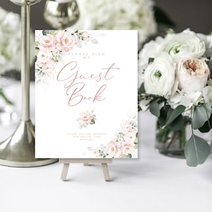 Pink Floral Guest Book Sign | Digital Download | Shower Sign | Please Sign My Guest Book | Blush Roses Greenery