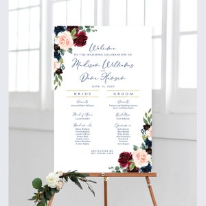Burgundy Floral Wedding Program Sign: DIY Printable (24x36 inch)
