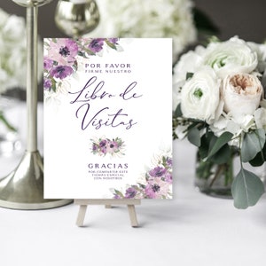 Purple Floral Wedding Guest Book Sign (Digital Download)