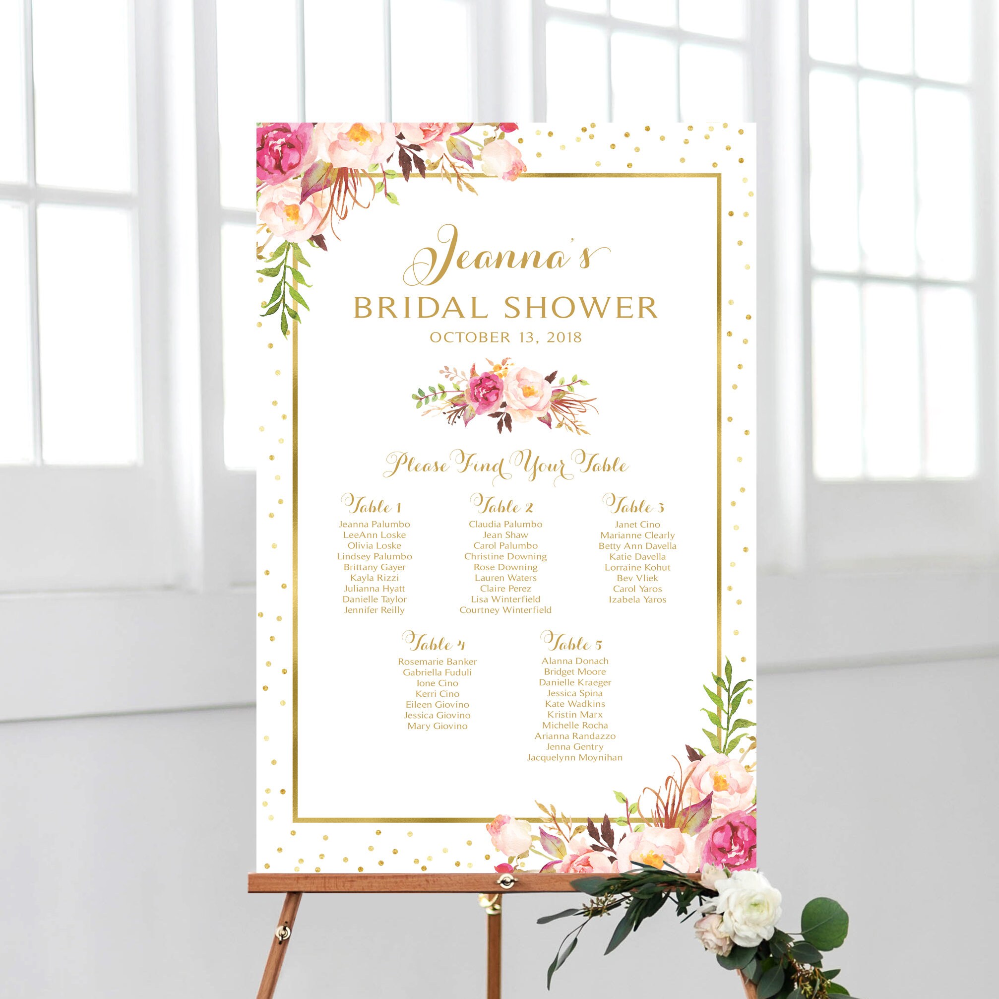 Bridal Shower Seating Chart By Table Seating Plan Etsy