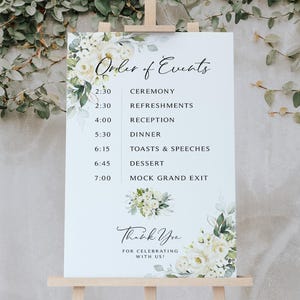 Greenery Wedding Order of Events Sign: Cream Roses (Digital Printable)