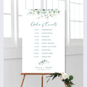 Sage Greenery Wedding Order of Events Sign (Digital Download)