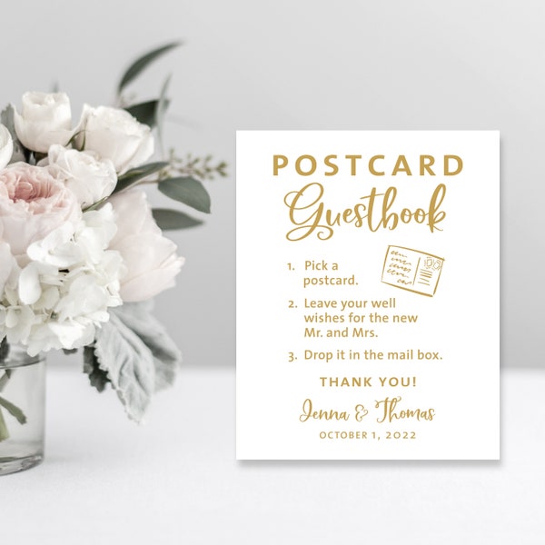 Postcard Guestbook | Guest Book Alternative | Minimalist | Personalized | Custom Sign | DIY Printable | Sign a Postcard | Please Sign