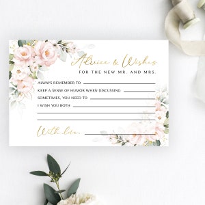 Tarjetas de consejos y deseos / Tarjetas de los mejores deseos para despedidas de soltera / Rosas ruborizadas y vegetación / Rosas rosadas / Descarga instantánea / Imprimible / Letrero personalizado