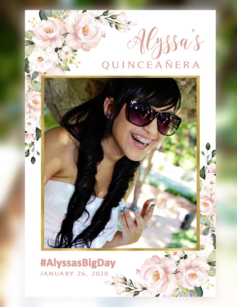 Pink Floral Quinceanera Photo Booth Frame Photo Frame Etsy