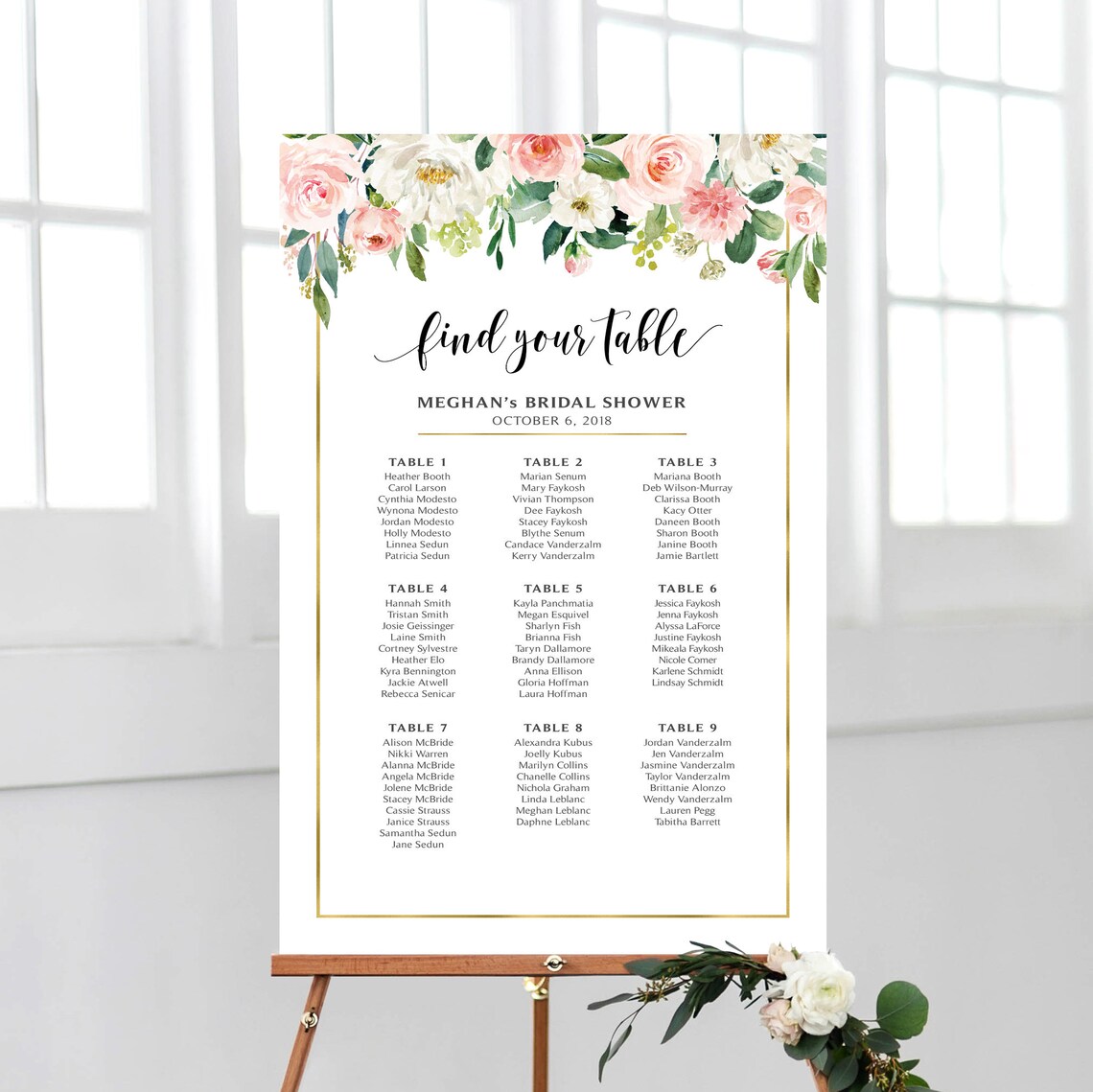 Bridal Shower Seating Chart Seating Plan by Table Etsy