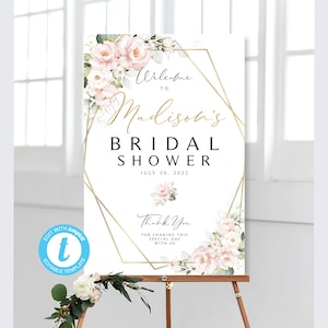 Pink Floral Bridal Shower Welcome Sign: Editable Template (24x36)