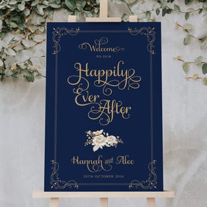 Welcome to Our Happily Ever After Wedding Sign: Gold & Navy (Digital Download)