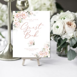 Pink Floral Guest Book Sign: Blush Roses & Greenery (Digital Download)