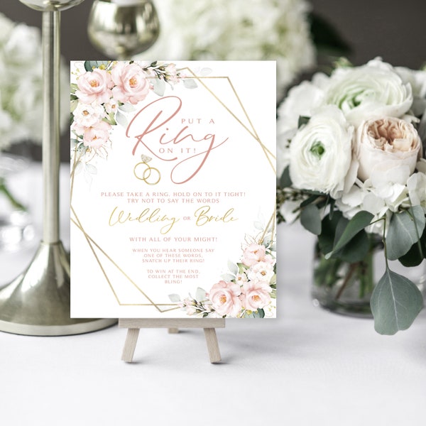 Pink Floral Put a Ring on It Game | Ring Game | Bridal Shower Game | 8 x 10  | Blush Roses Greenery | Pink Roses | Instant Download